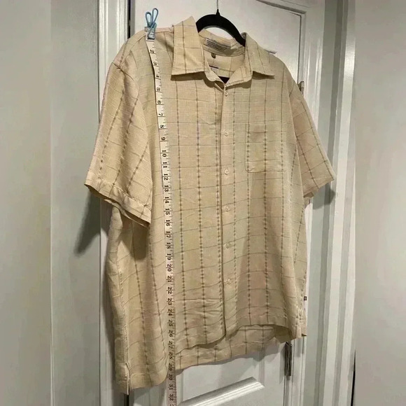 NWT Geoffrey Beene Men’s Beige Plaid Short Sleeve Collared Button Down Size 16 - Picture 9 of 12